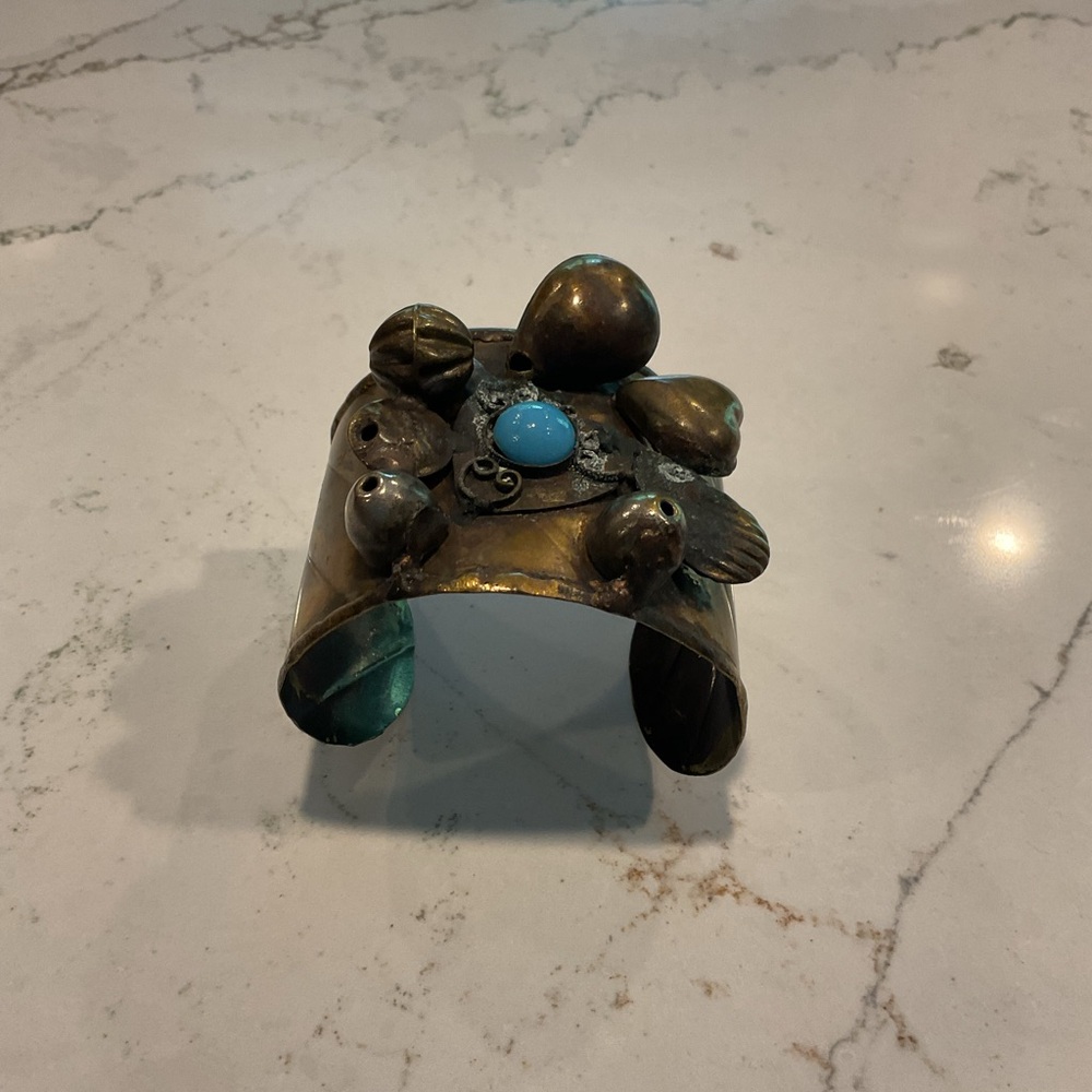 Vintage Brass Cuff Bracelet Artesian Brutalist Piece